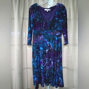 Evan Picone size 6 purple & teal Toned Floral Dress-3/4 Length Sleeves